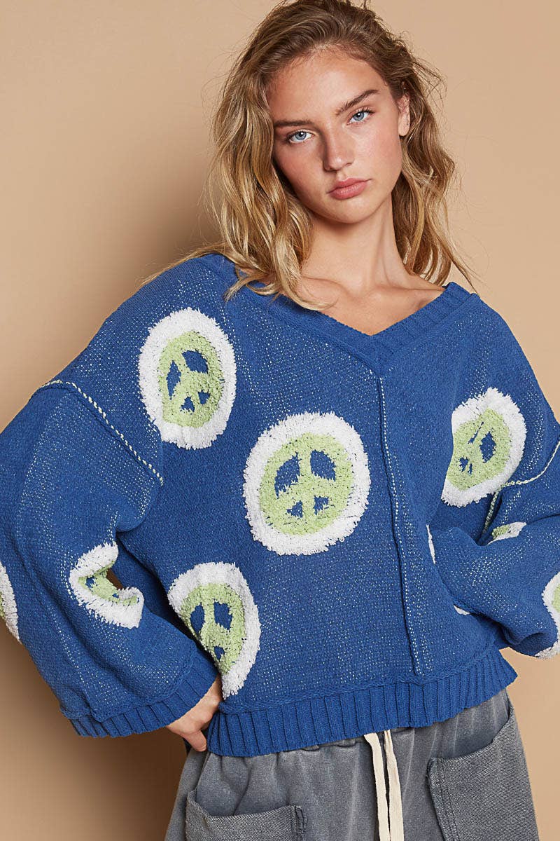 V neck long sleeve peace berber print sweater