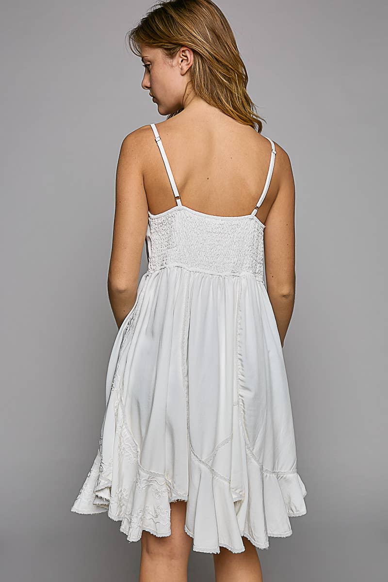 POL embroidery back smocking mini dress