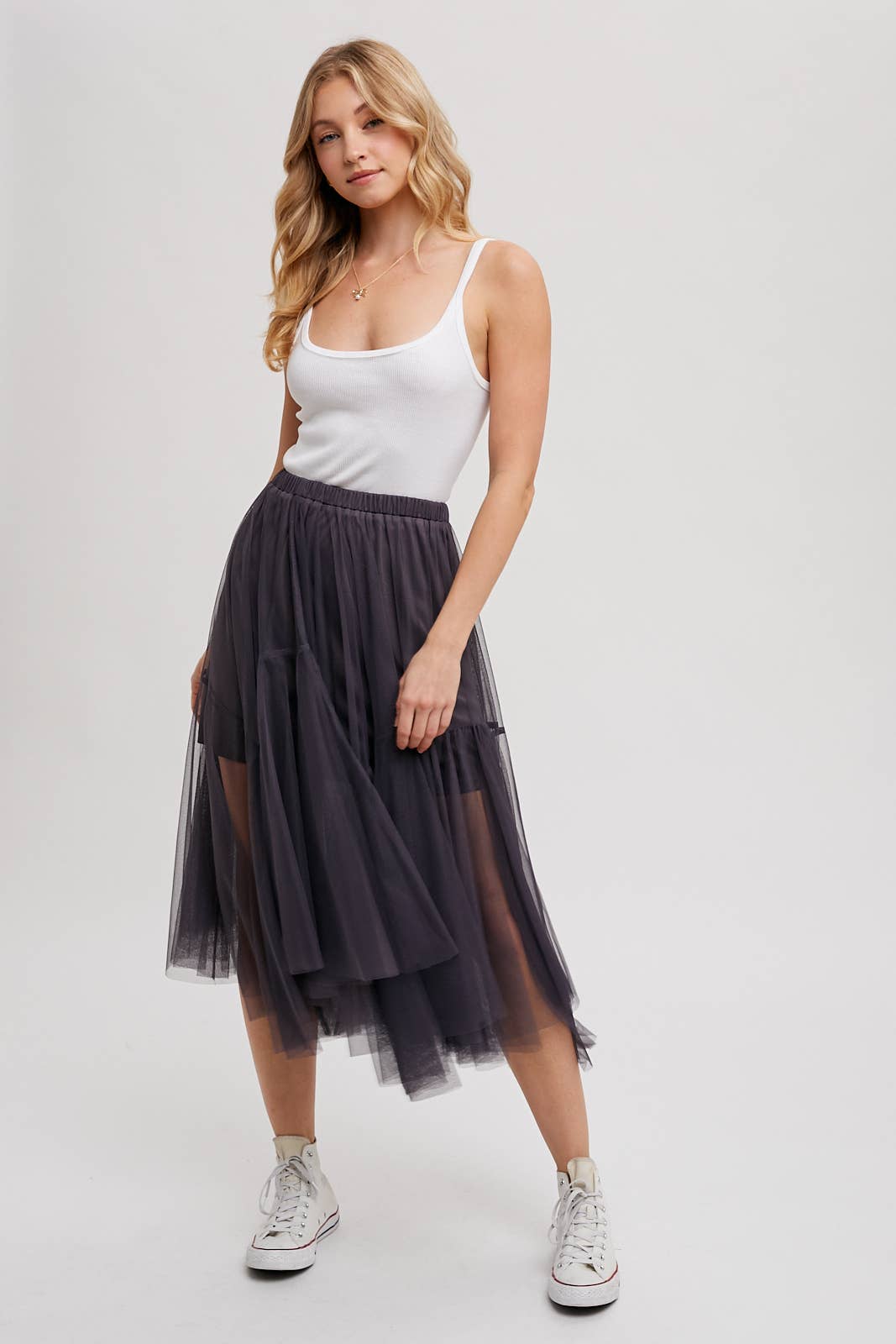 Bluivy MESH PLEATED MIDI TULLE SKIRT