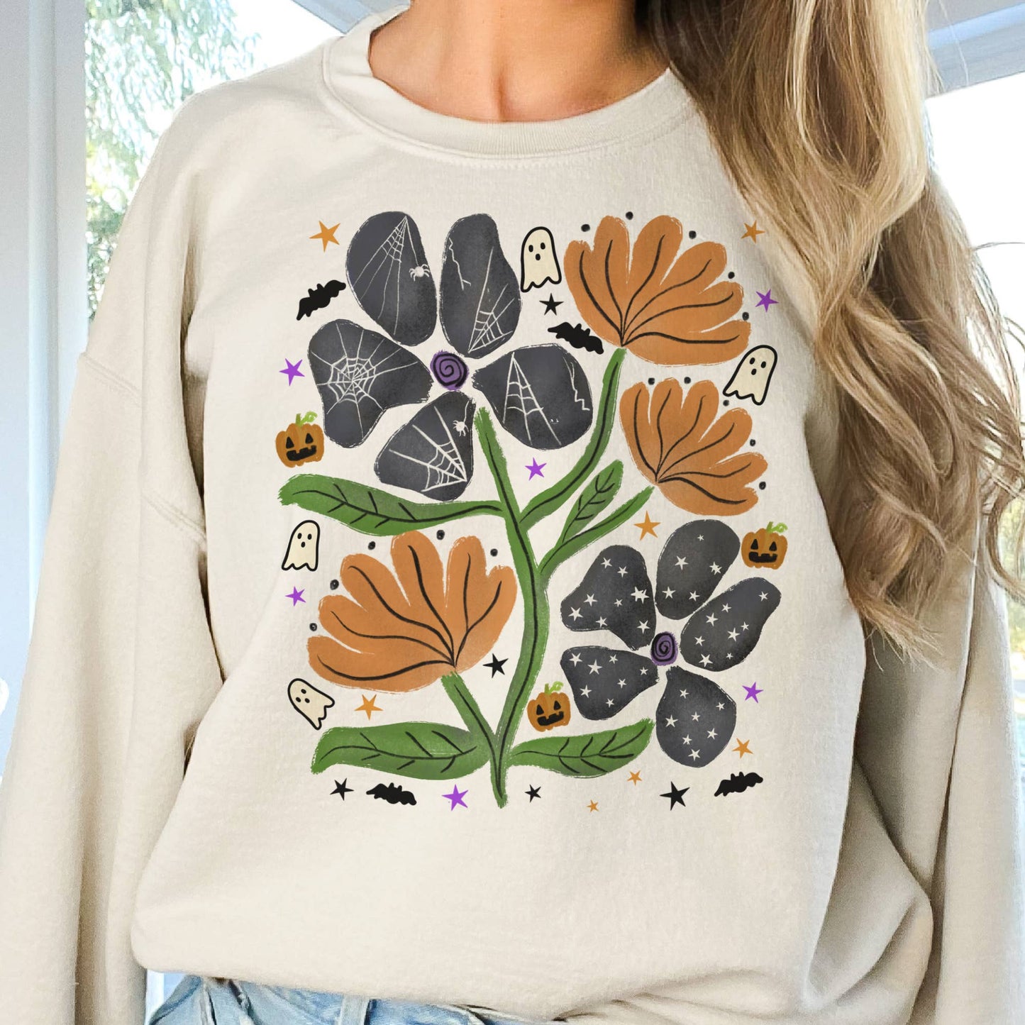 Halloween Floral Fall Flower Graphic Sweatshirt