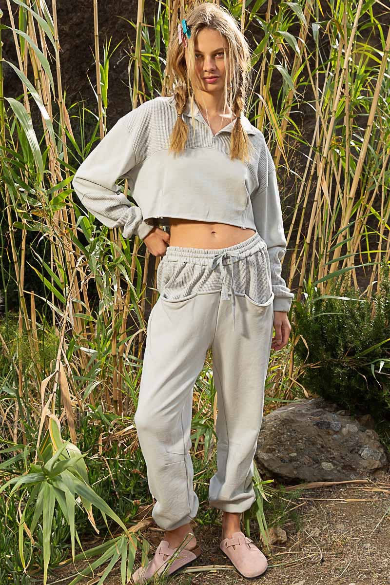 Solid drawstring front pockets jogger pants