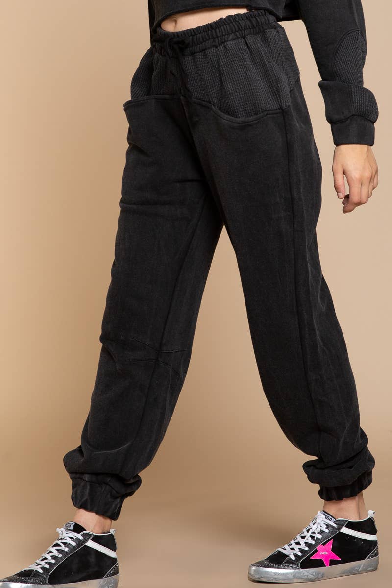 Solid drawstring front pockets jogger pants
