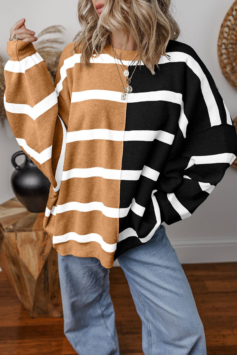 Stripe Colorblock Oversized Sweater | S-2XL