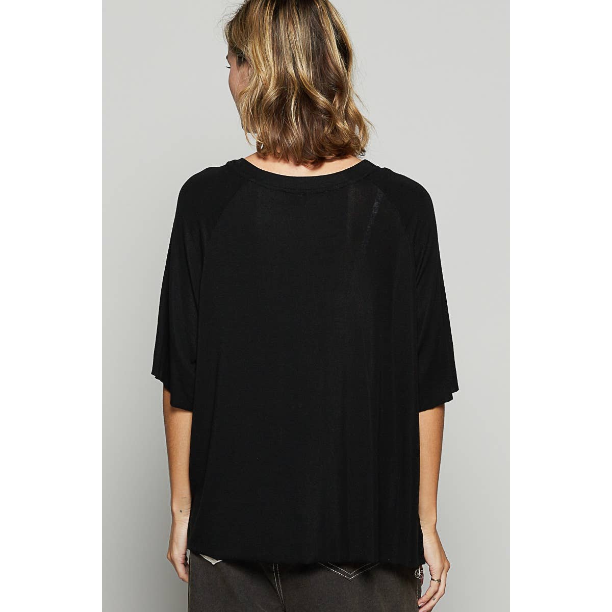 Vintage washed short sleeve front pocket solid top