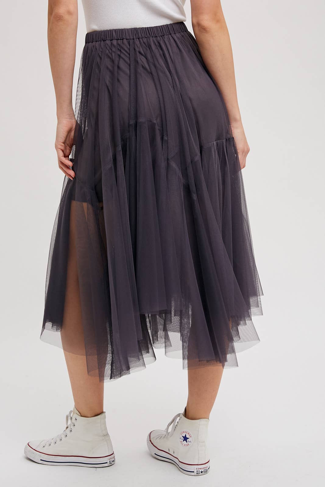 Bluivy MESH PLEATED MIDI TULLE SKIRT