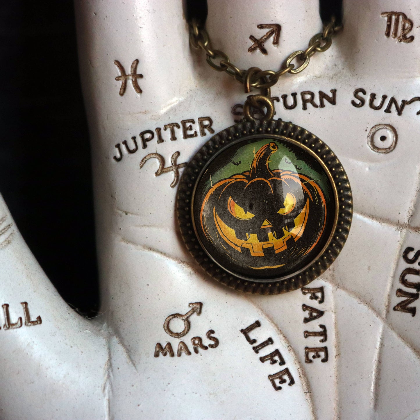 Black Jack O Lantern Retro Halloween Necklace