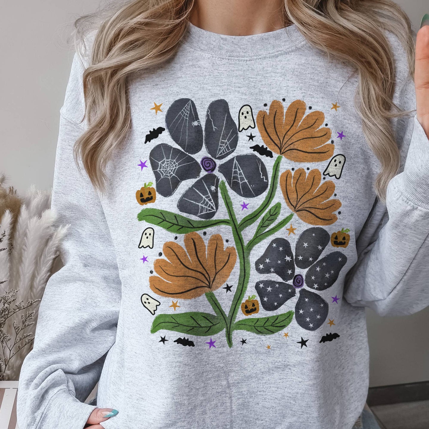 Halloween Floral Fall Flower Graphic Sweatshirt