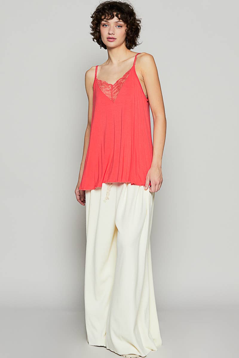 POL Lace Detail V-Camisole Casual Tank Top