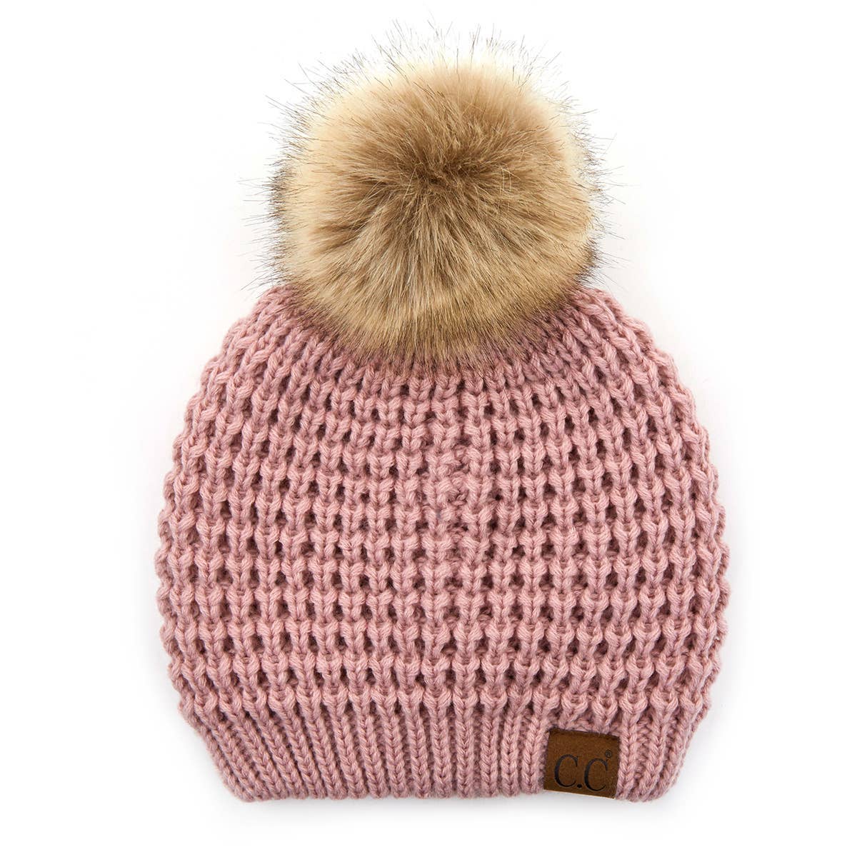 CC Cable Knit Faux Fur Pom Pom Beanie Hat