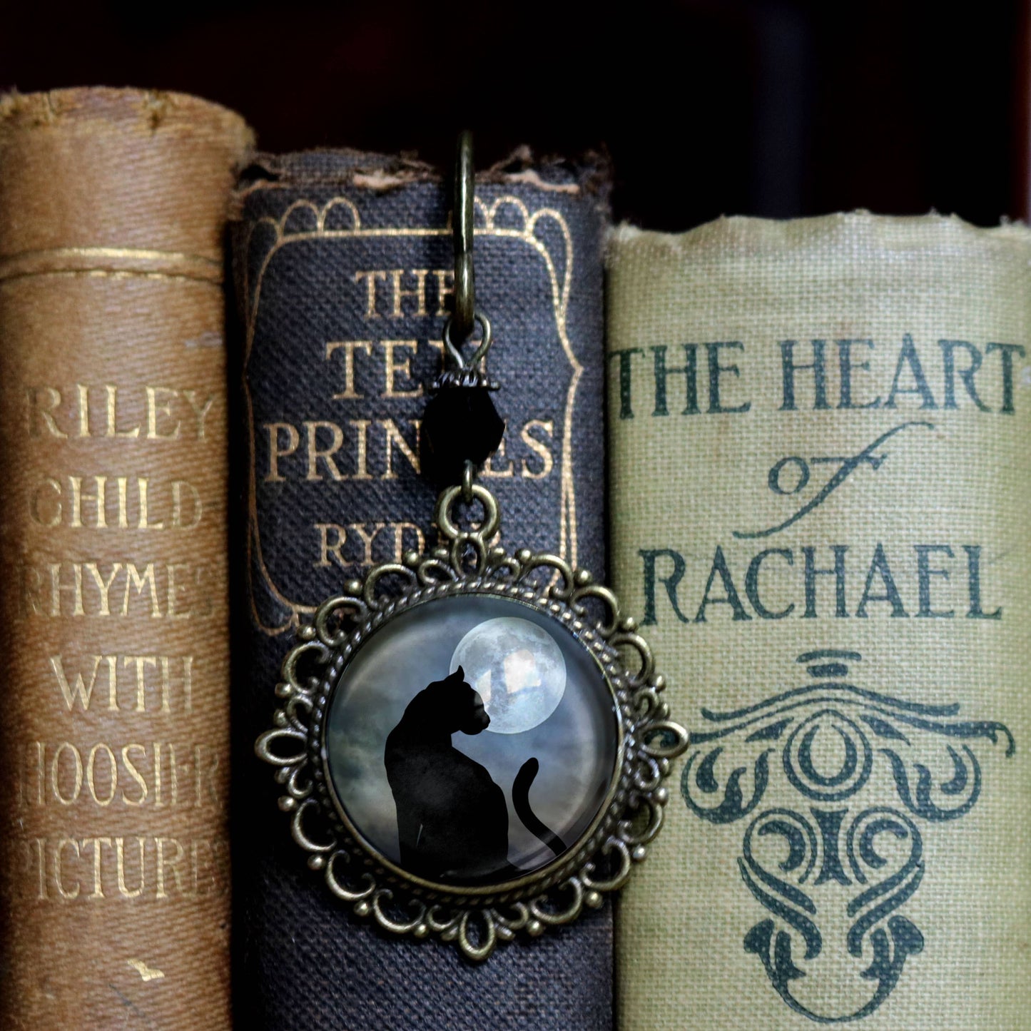 Black Cat on Full Moon Goth Halloween Bronze Bookmark