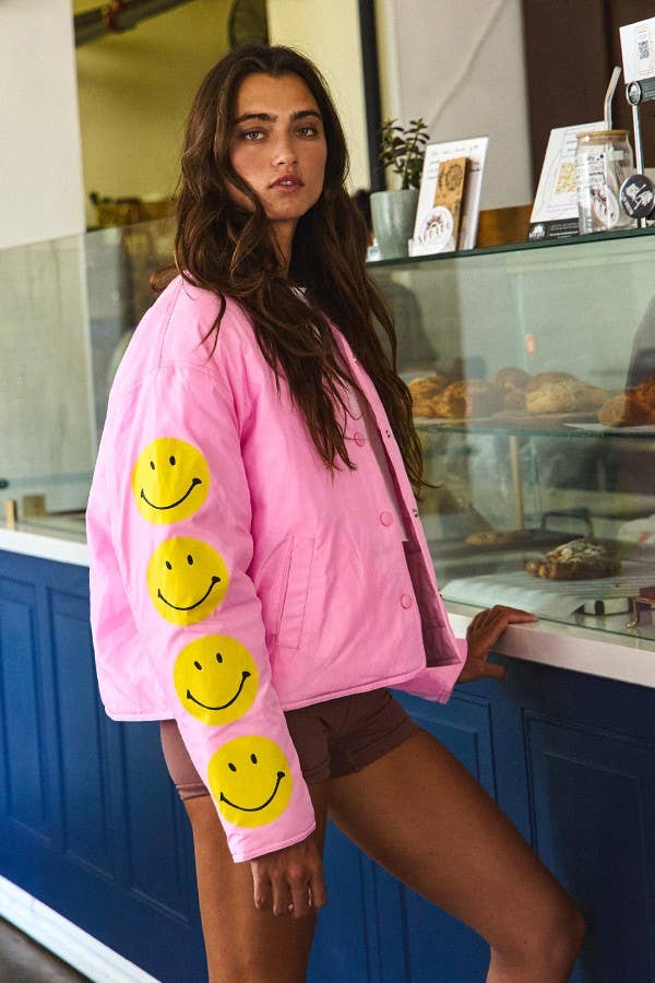 IJ3134 Puffer Jacket With Smiley Face Sleeve Details