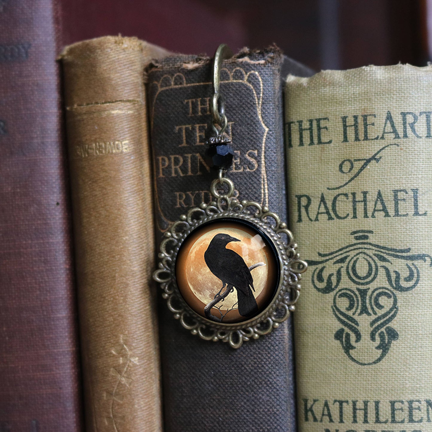 Orange Crow or Raven Goth Halloween Bronze Bookmark