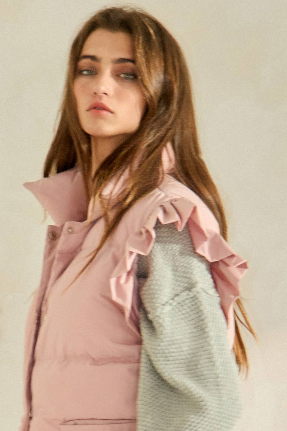 Ruffle Sleeve Down Vest