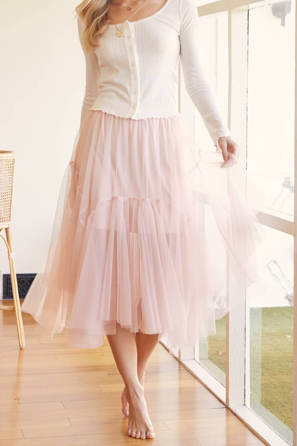 Bluivy MESH PLEATED MIDI TULLE SKIRT