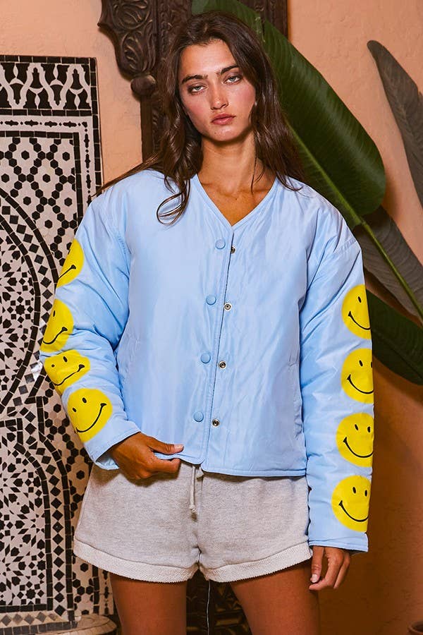 IJ3134 Puffer Jacket With Smiley Face Sleeve Details