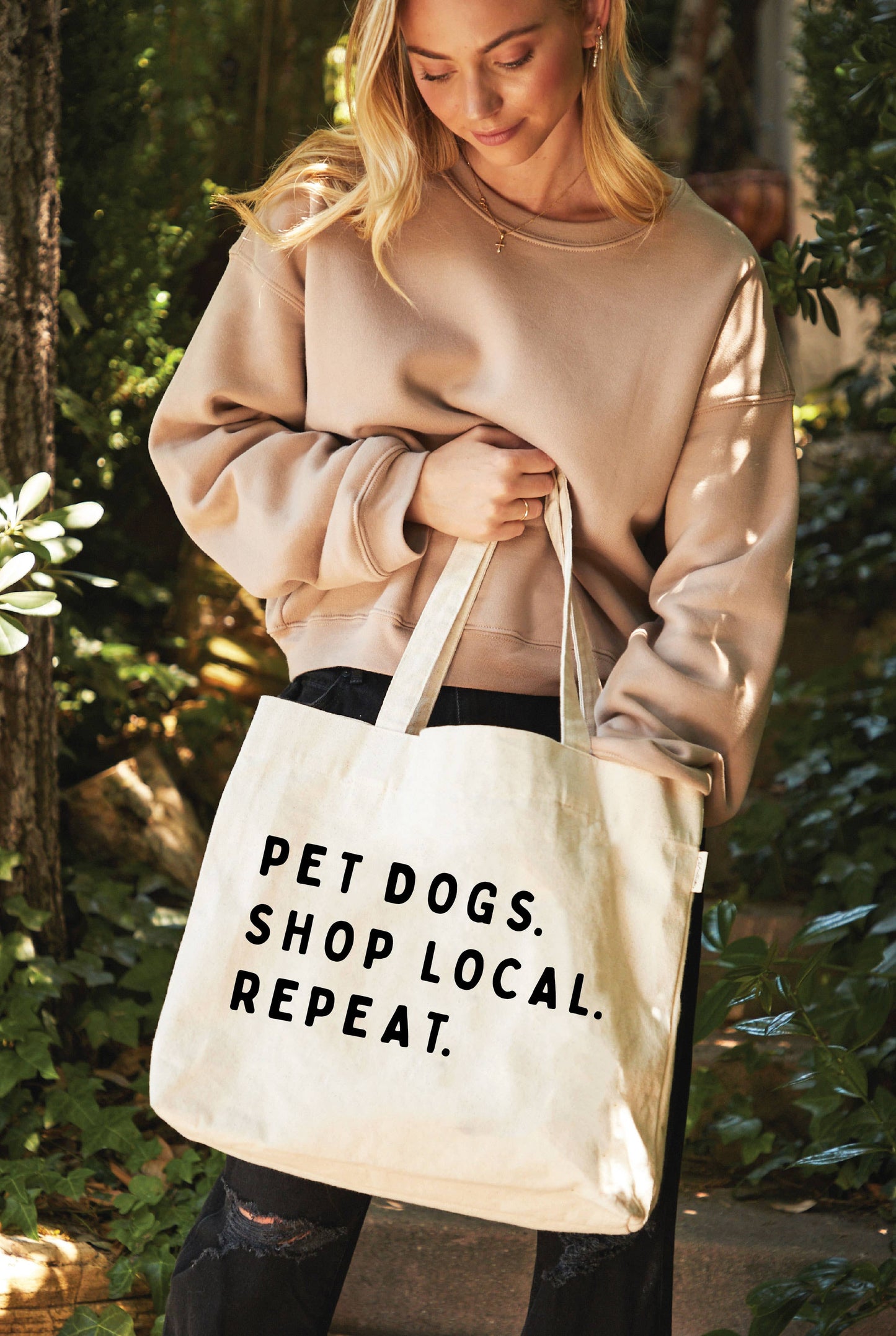 PET DOGS. SHOP LOCAL. REPEAT. Canvas Tote Bag