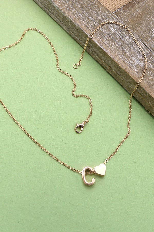 BRASS MONOGRAM INITIAL HEART CHARM NECKLACE | 80N150