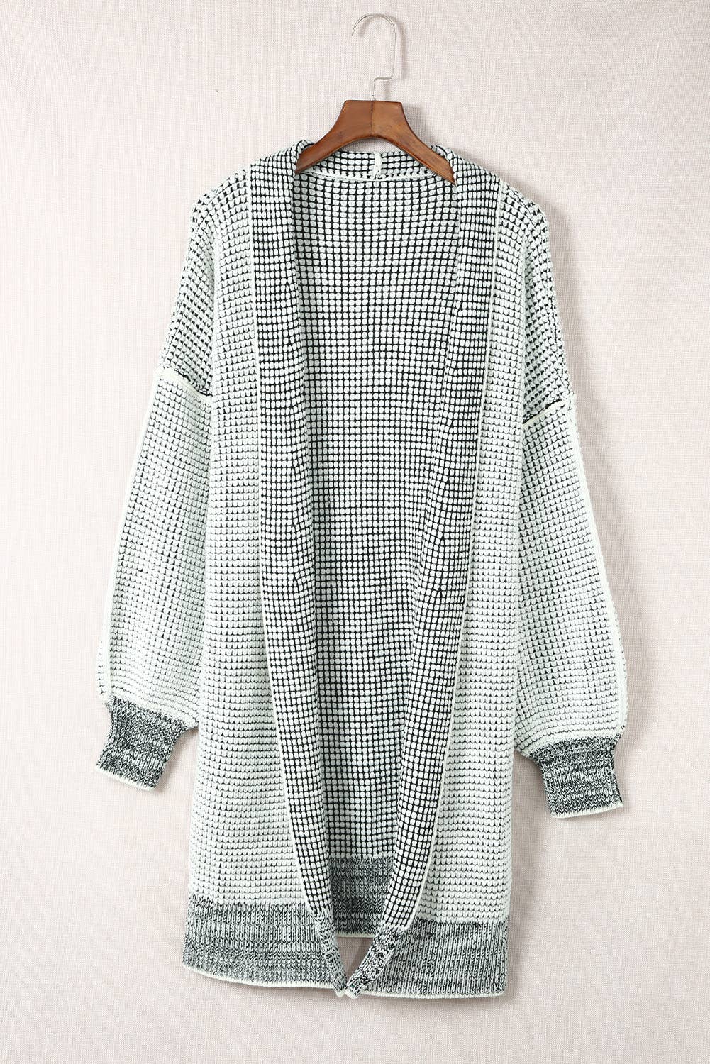 Plaid Knitted Long Open Front Cardigan