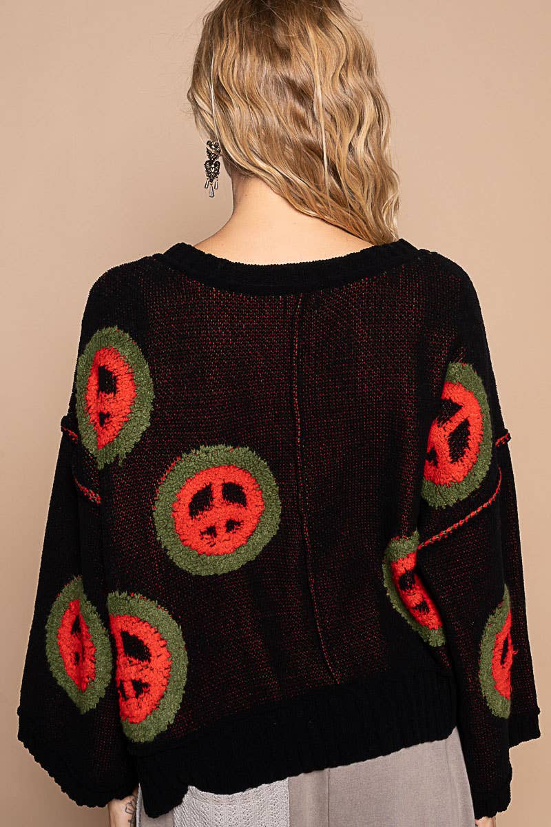 V neck long sleeve peace berber print sweater