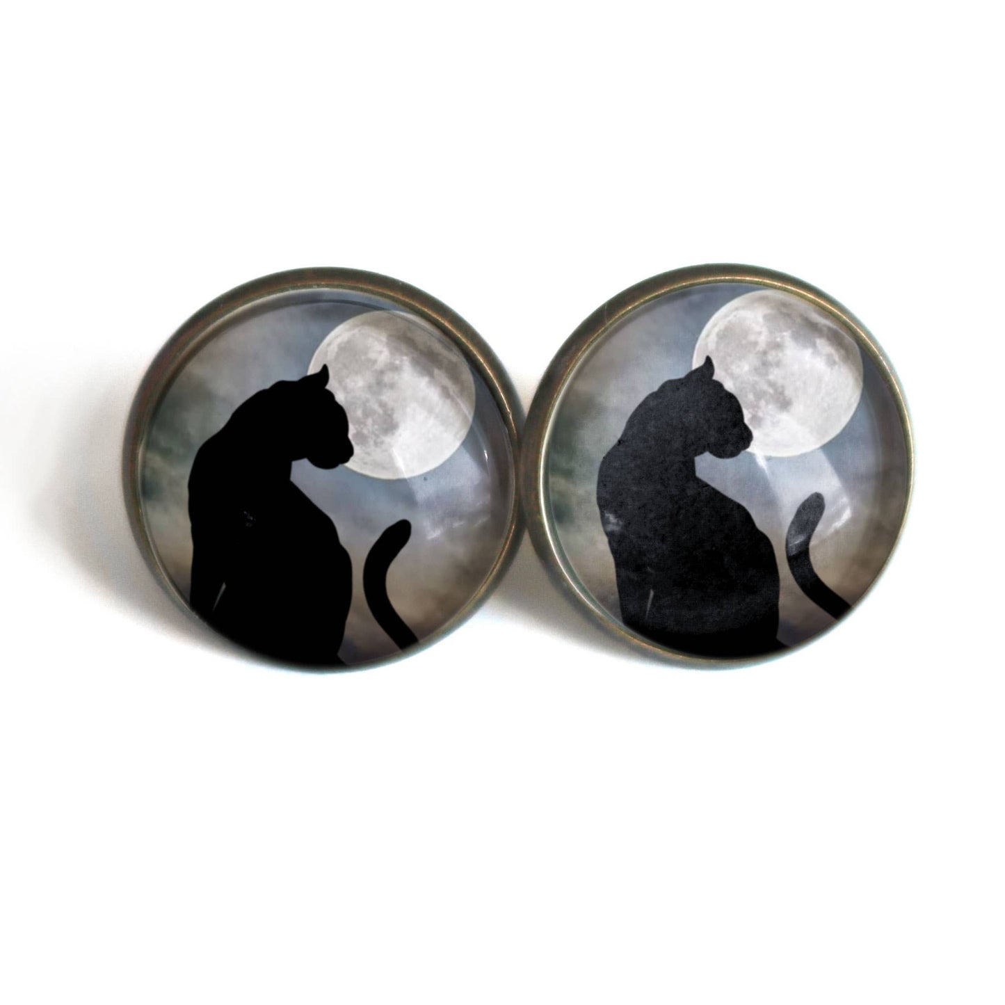 Black Cat and Full Moon Goth Halloween Post Earrings
