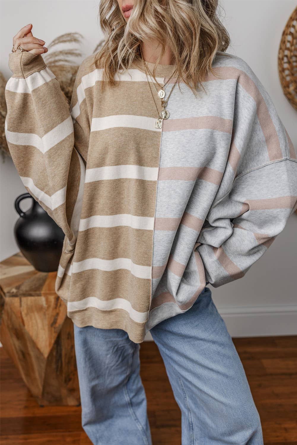 Stripe Colorblock Oversized Sweater | S-2XL