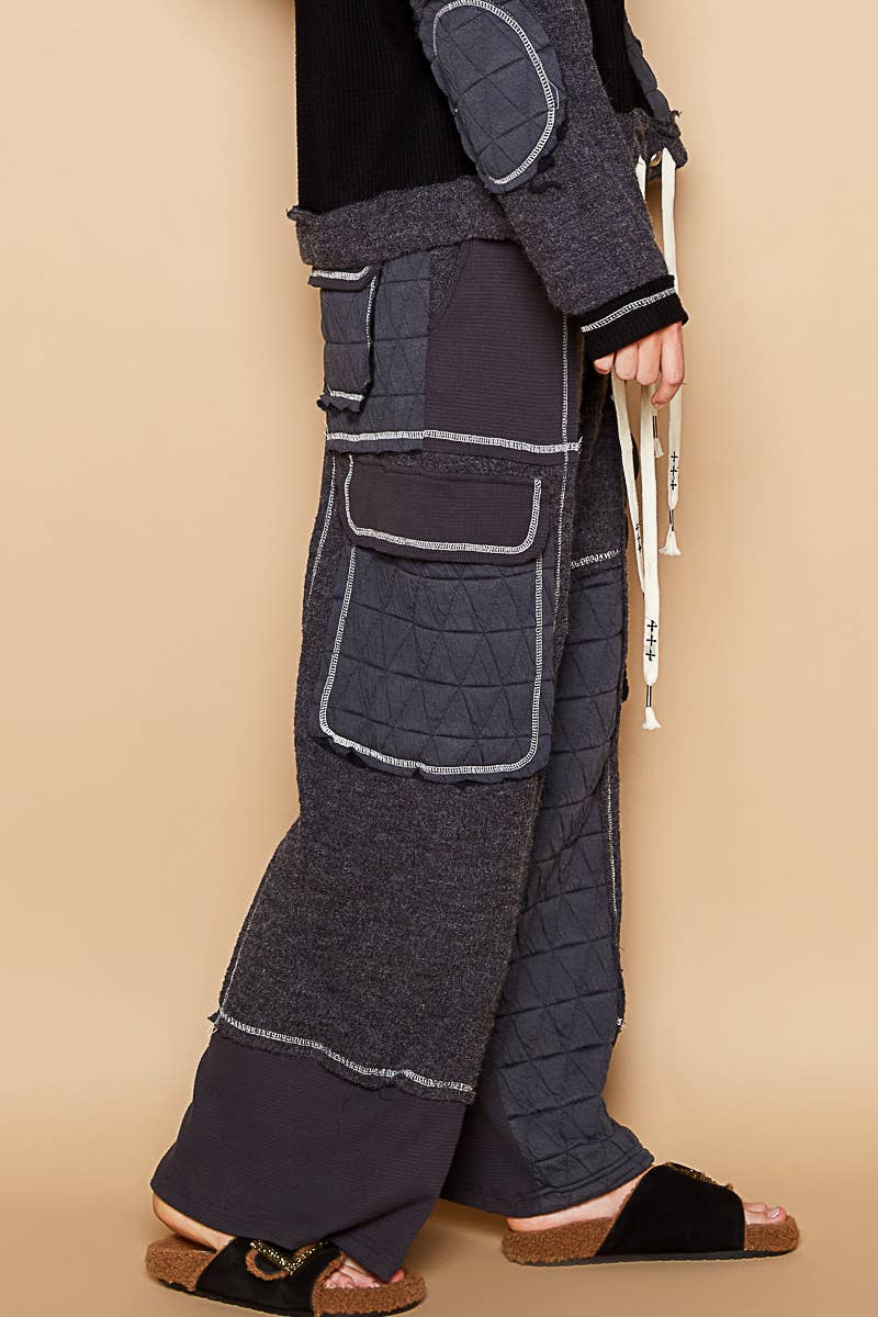 Quilted contrast casual solid knit pants