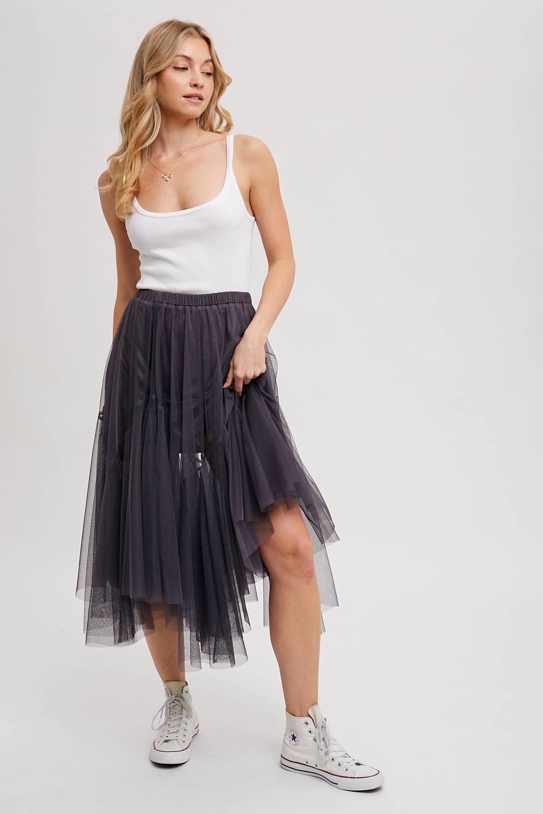 Bluivy MESH PLEATED MIDI TULLE SKIRT