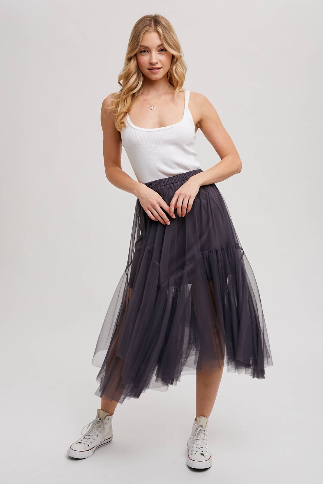 Bluivy MESH PLEATED MIDI TULLE SKIRT