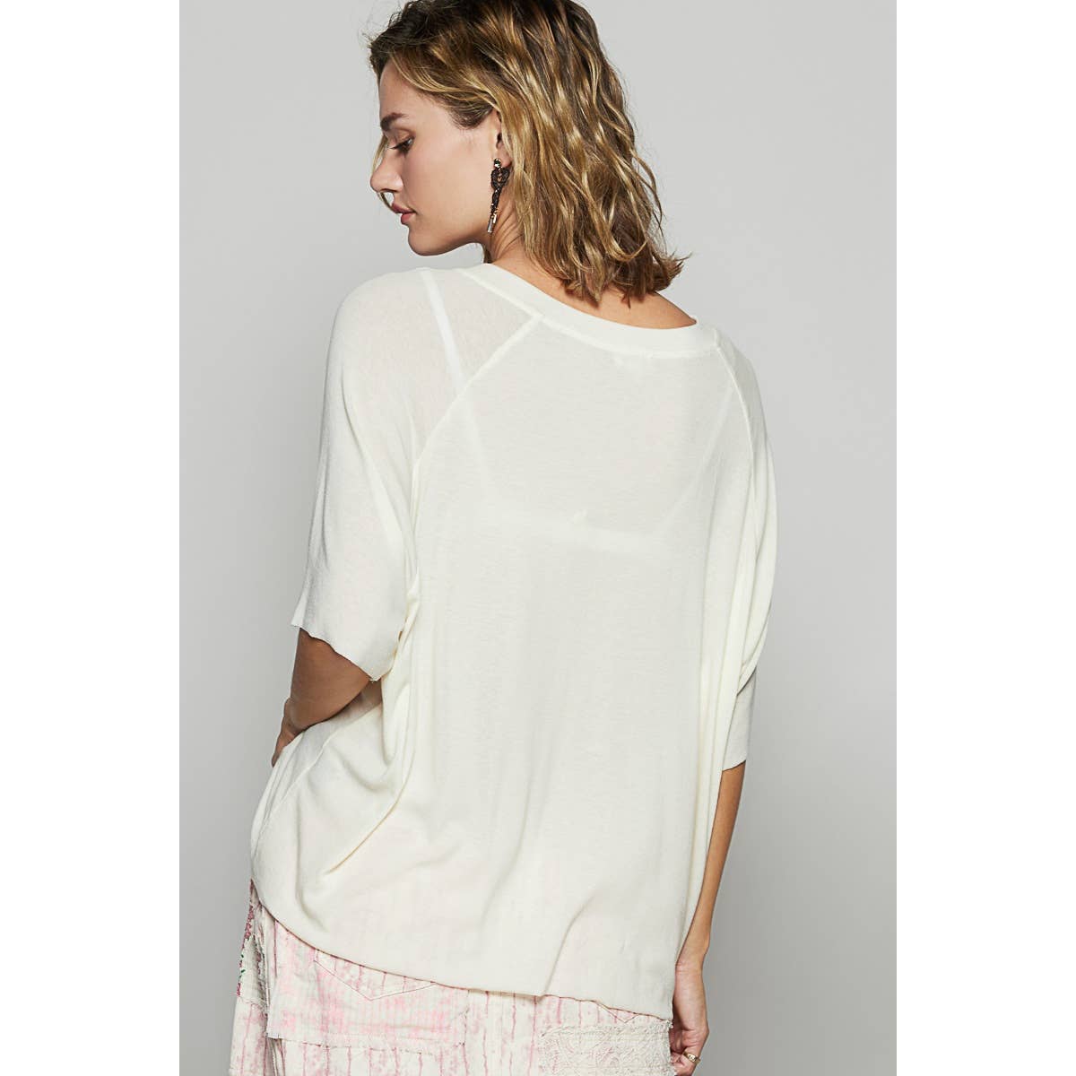 Vintage washed short sleeve front pocket solid top