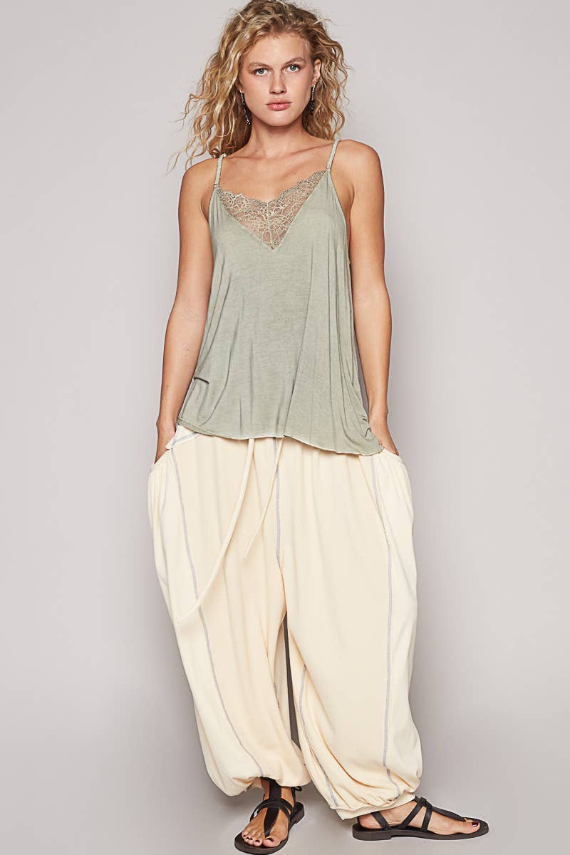 POL Lace Detail V-Camisole Casual Tank Top