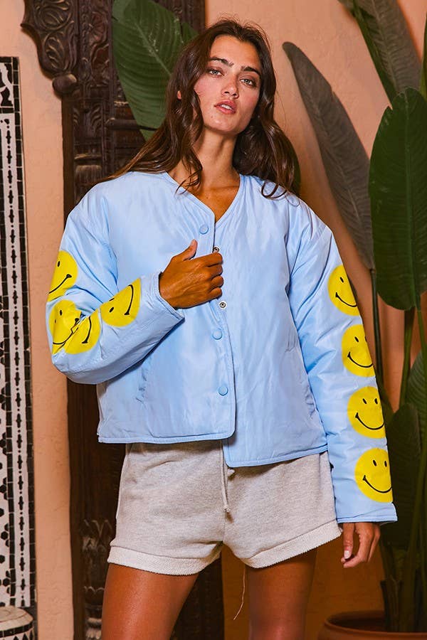 IJ3134 Puffer Jacket With Smiley Face Sleeve Details