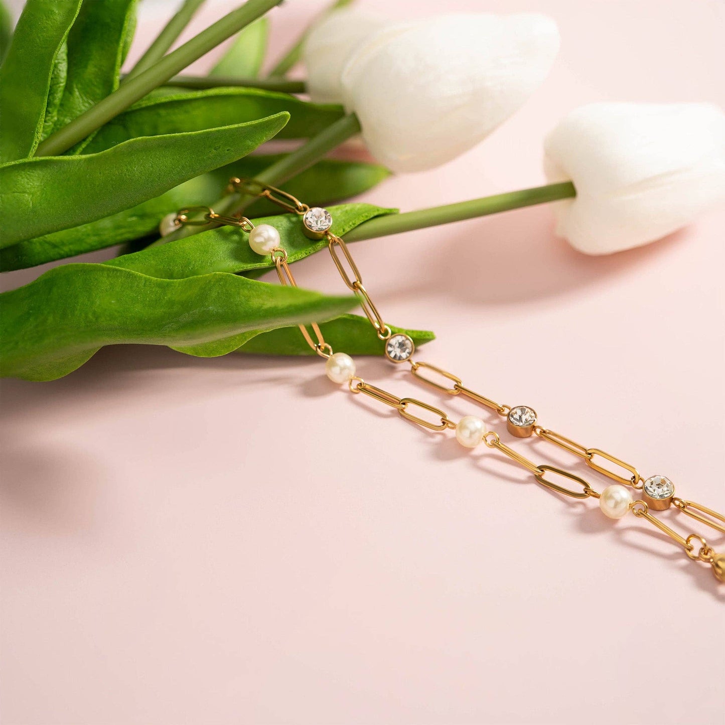 Stone Paperclip Chain Bracelet