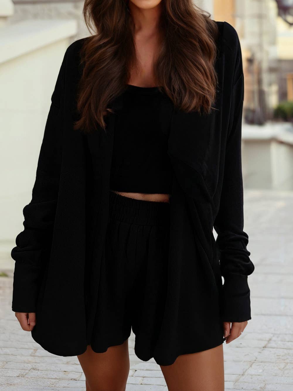 3 Pcs Crop Tank Top Shorts with Cardigan Lounge Set