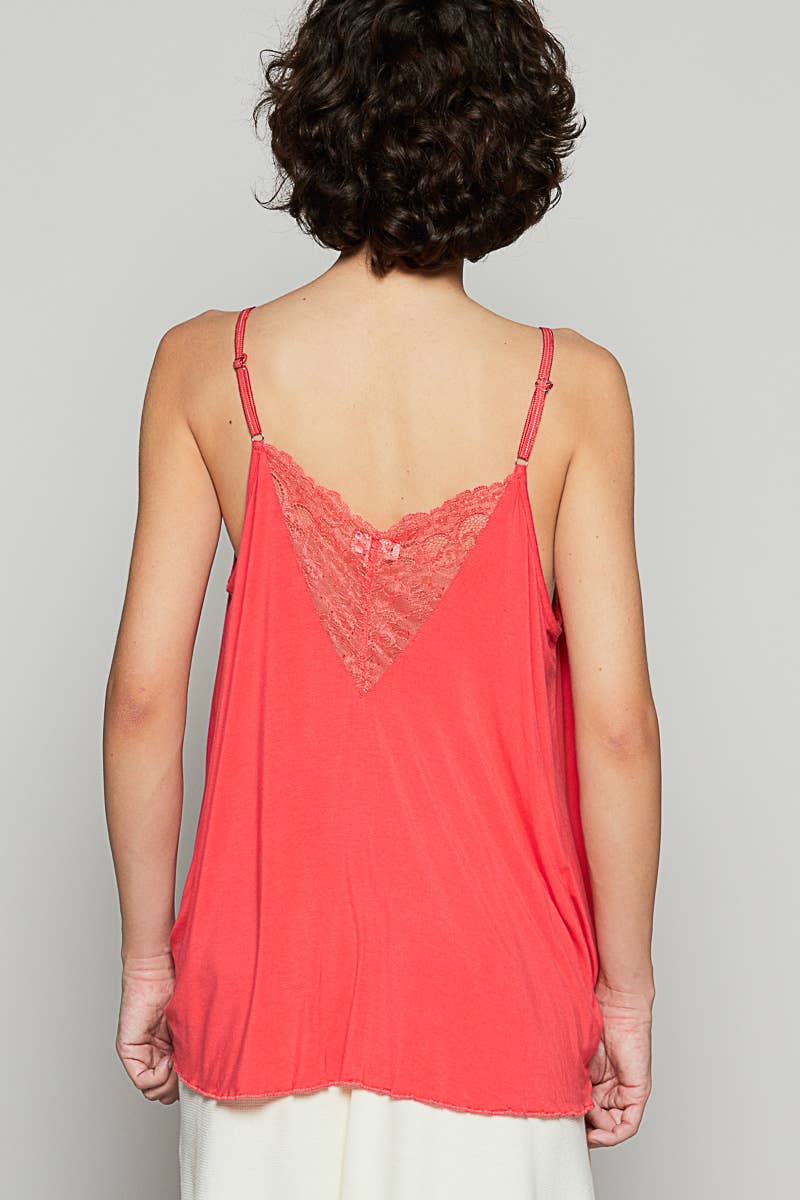 POL Lace Detail V-Camisole Casual Tank Top