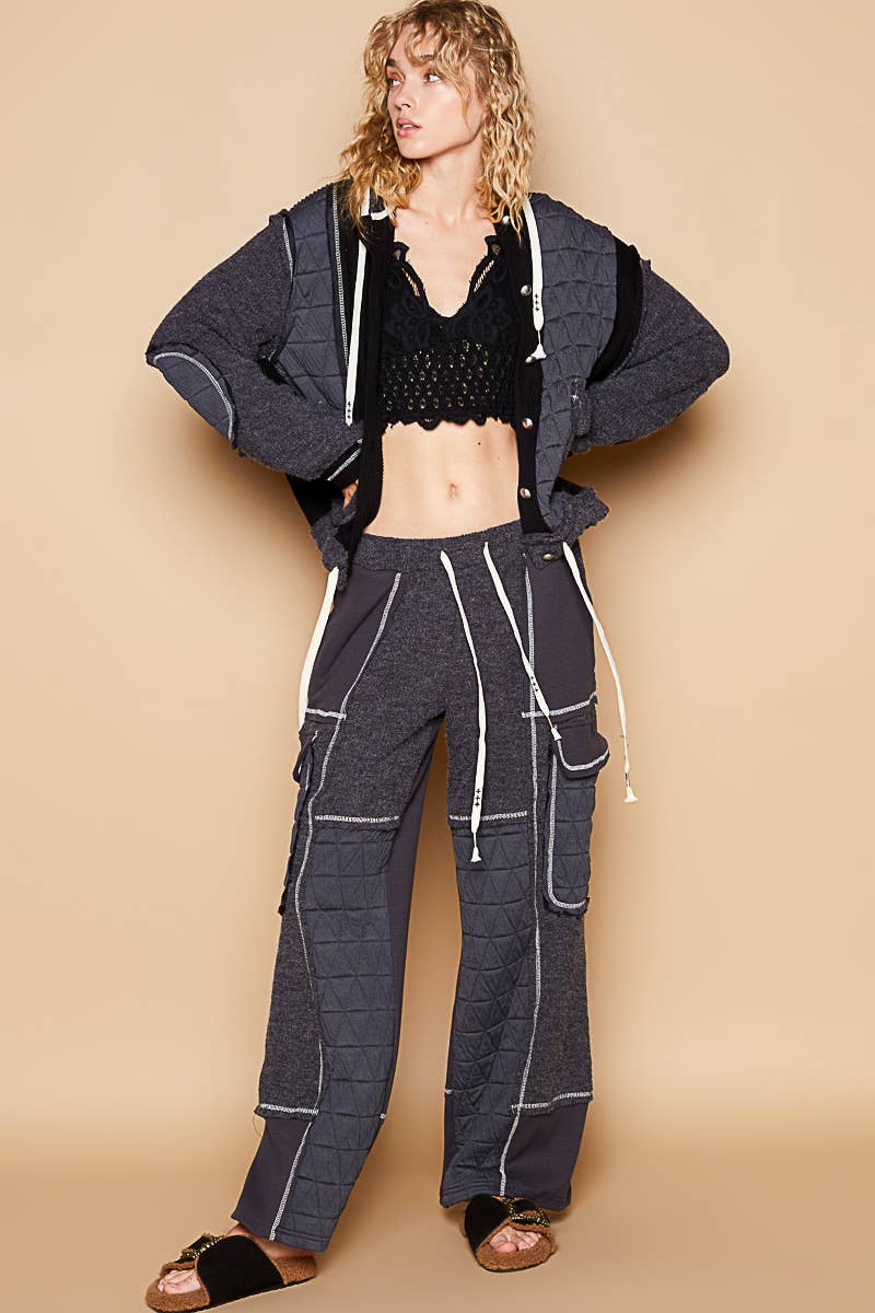 Quilted contrast casual solid knit pants