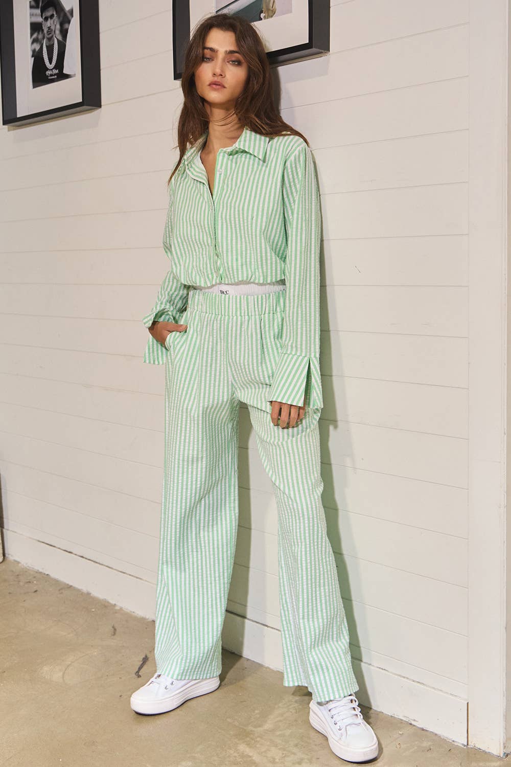 Striped Seersucker Double Banded Exposed Boxer Pants