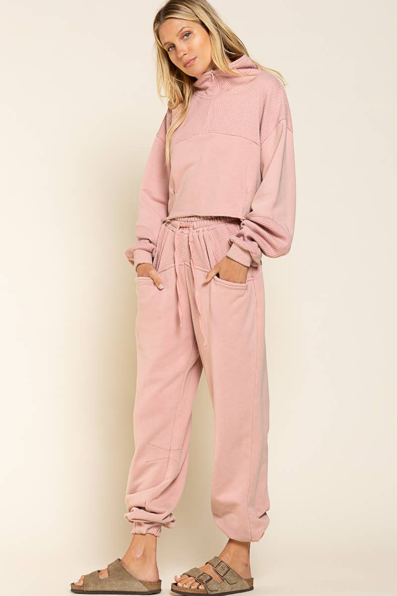 Solid drawstring front pockets jogger pants