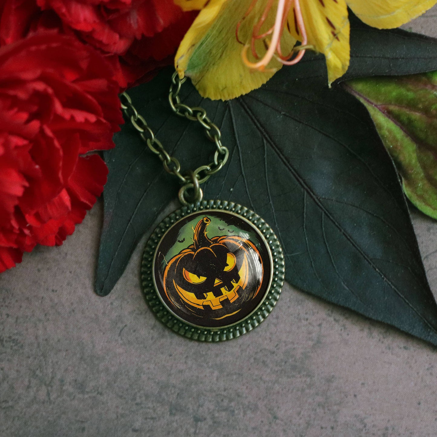 Black Jack O Lantern Retro Halloween Necklace