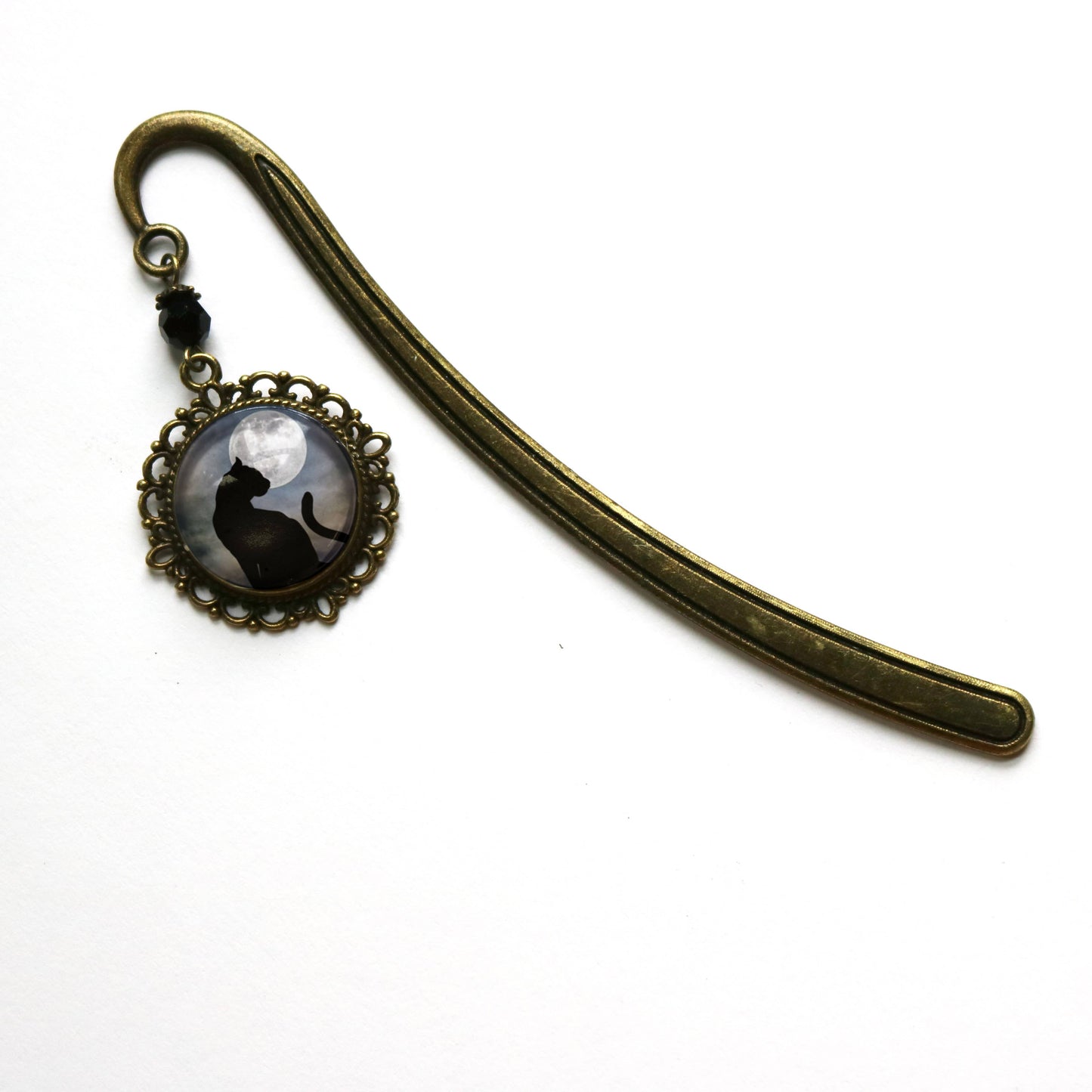 Black Cat on Full Moon Goth Halloween Bronze Bookmark