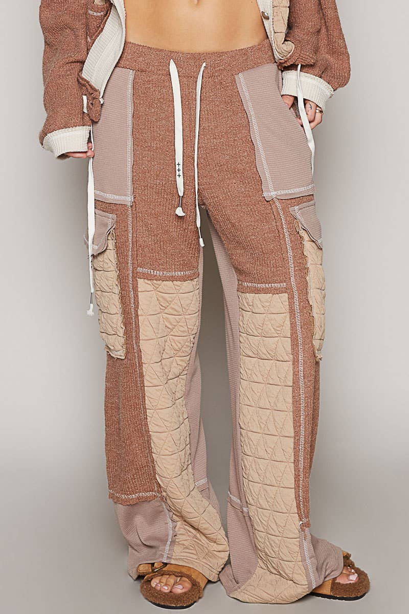 Quilted contrast casual solid knit pants