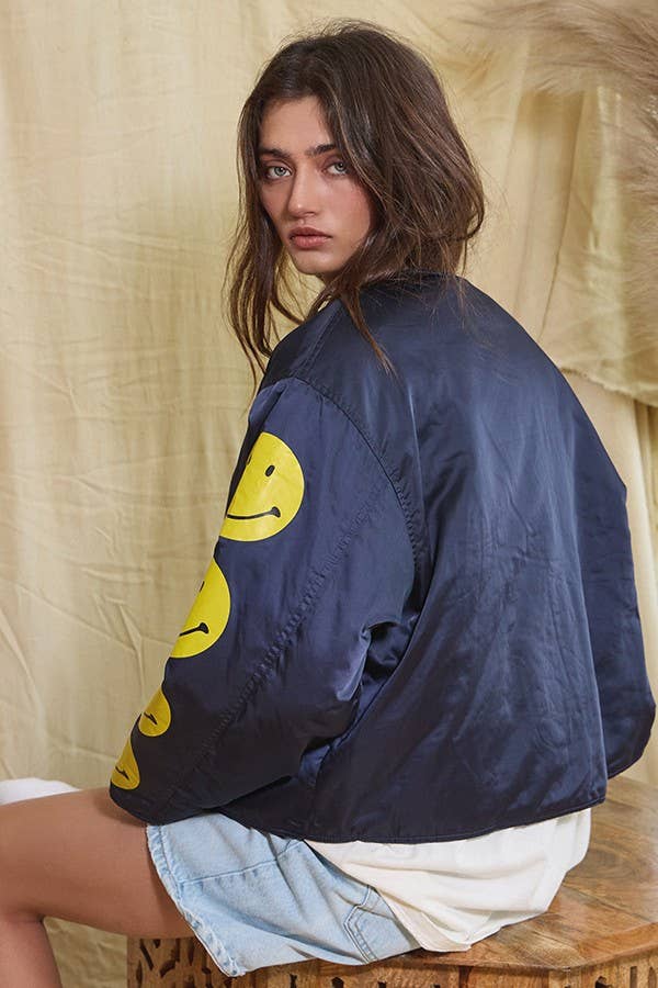 IJ3134 Puffer Jacket With Smiley Face Sleeve Details