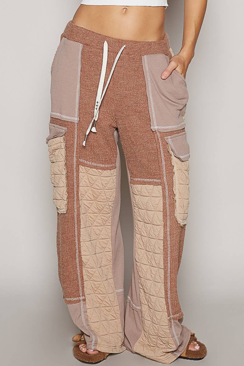 Quilted contrast casual solid knit pants