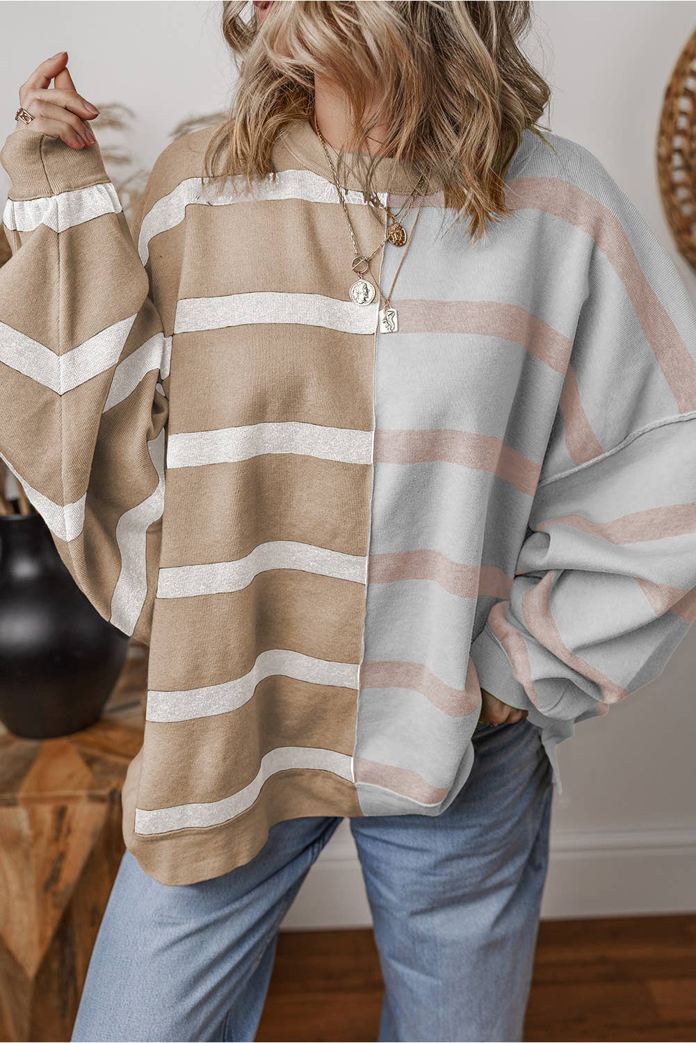 Stripe Colorblock Oversized Sweater | S-2XL