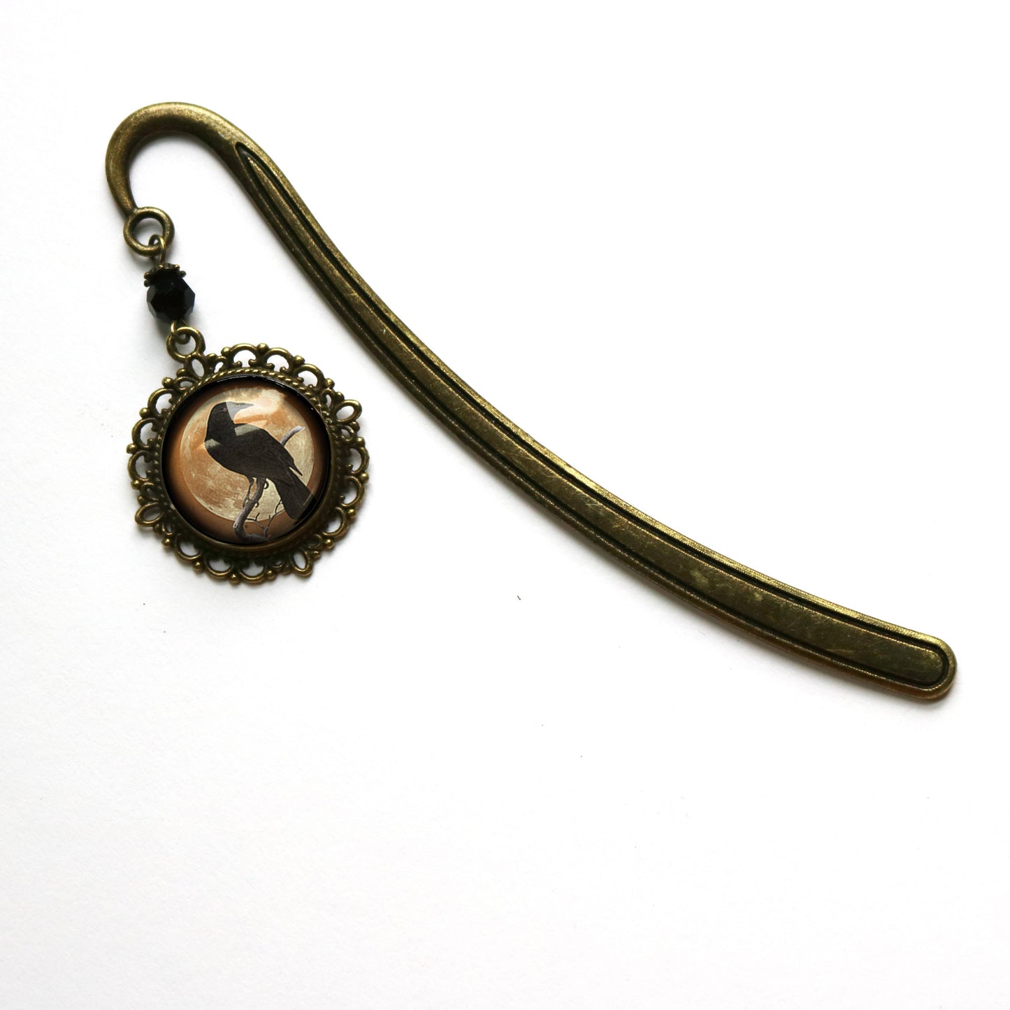 Orange Crow or Raven Goth Halloween Bronze Bookmark