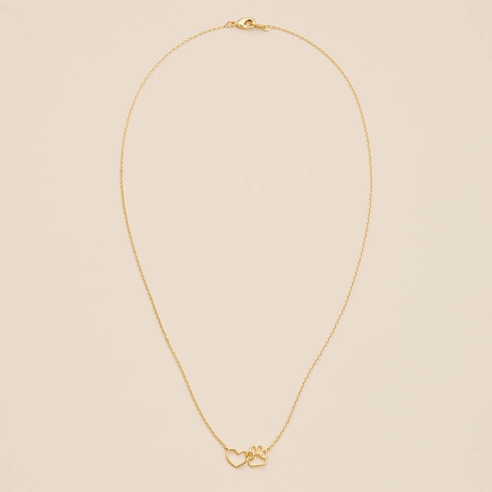 14K Gold Dip Heart & Paw Charm Short Necklace