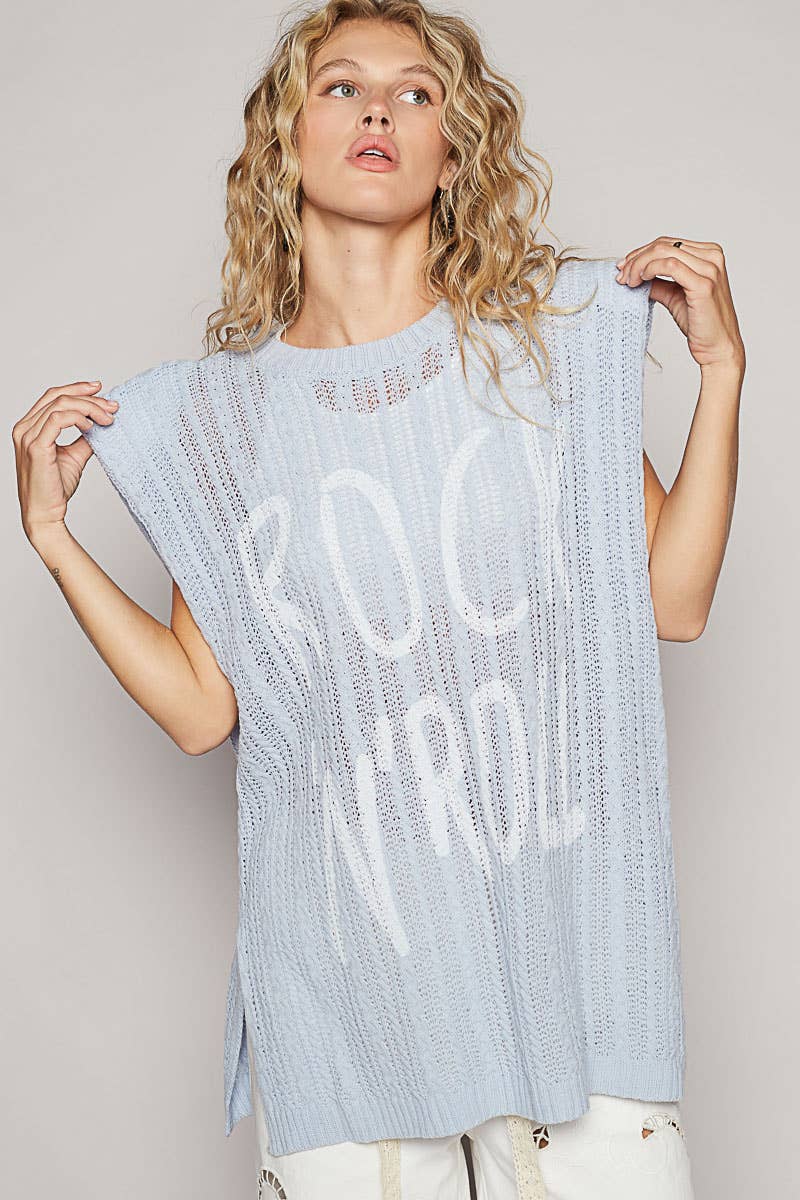 Graphic lettering round sleeveless top