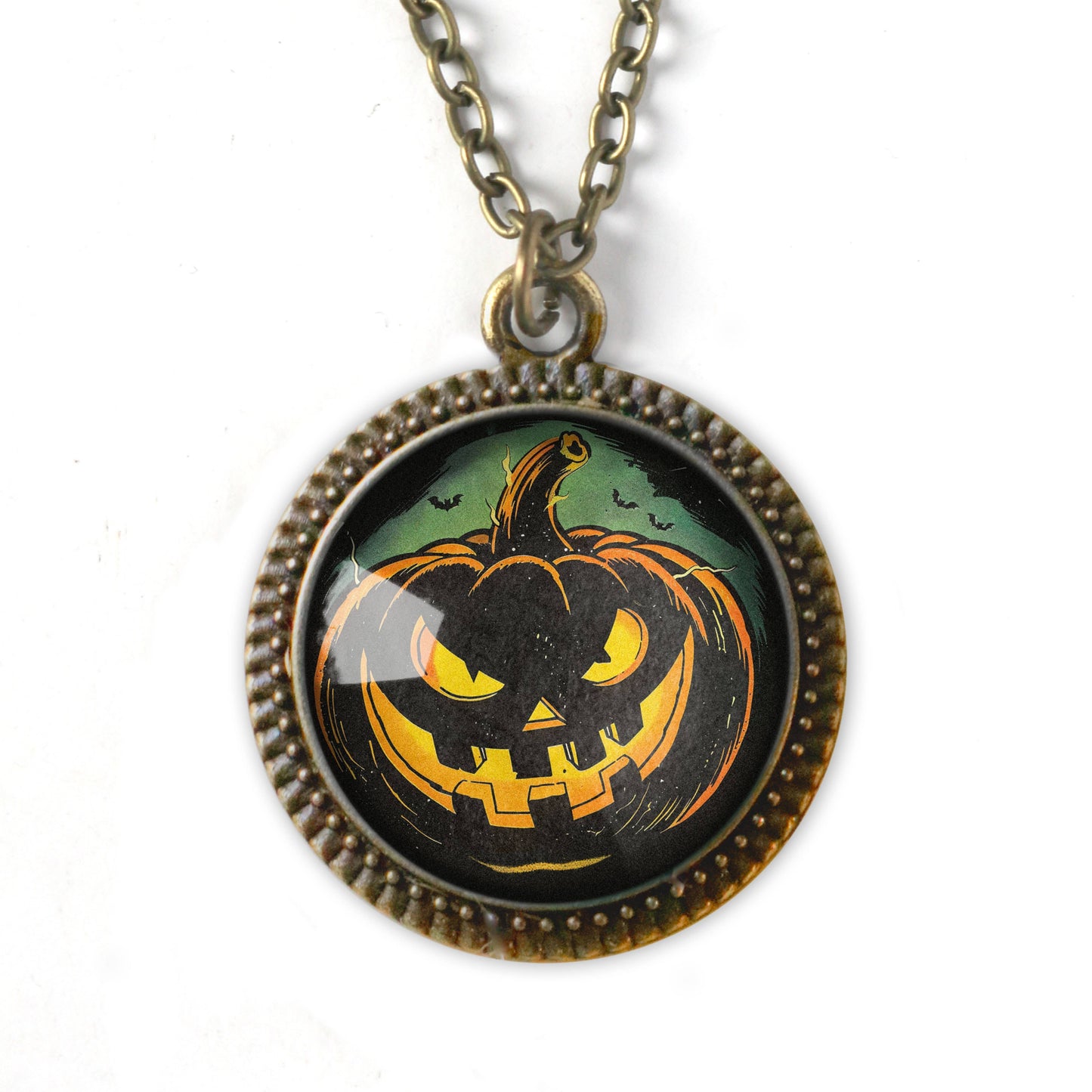 Black Jack O Lantern Retro Halloween Necklace