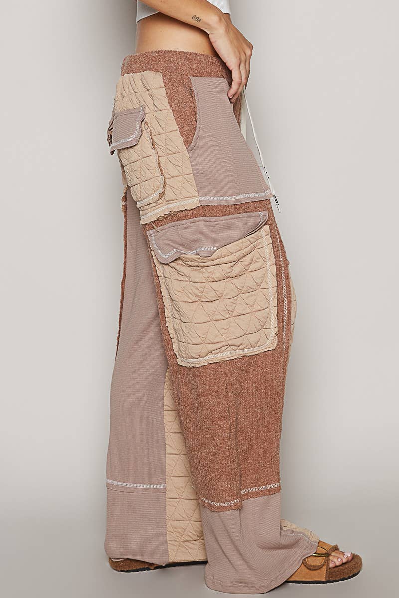 Quilted contrast casual solid knit pants