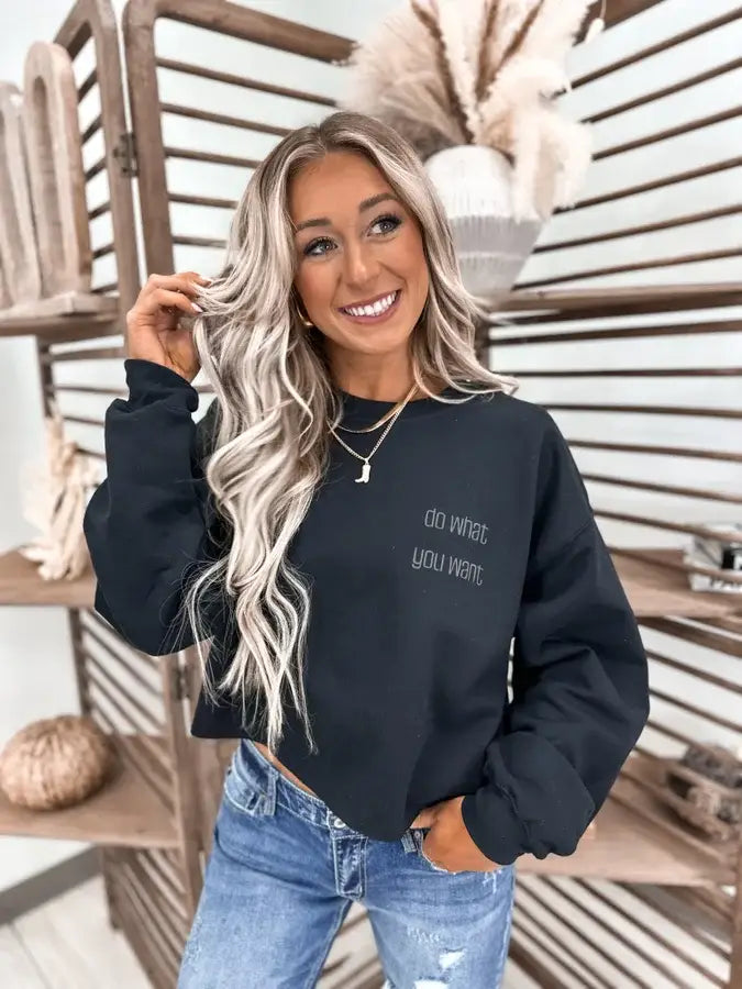 Do What You Want Cropped Black Graphic Crewneck