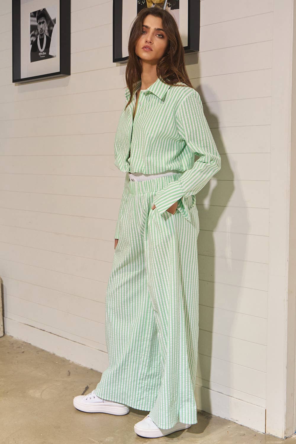 Striped Seersucker Double Banded Exposed Boxer Pants